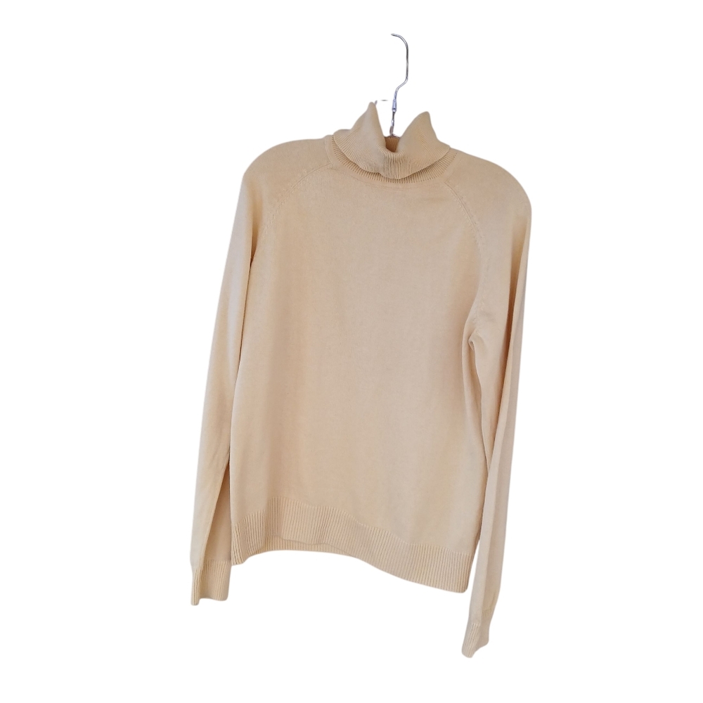 Jeanne Pierre Yellow Raglan Sleeve Turtleneck Cotton Sweater Medium
